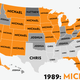 Illustration for article titled Map: Six Decades of the Most Popular Names for Boys, State-by-State